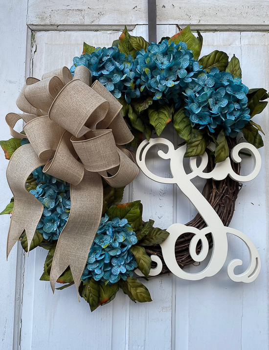 hydrangea monogram wreath 
