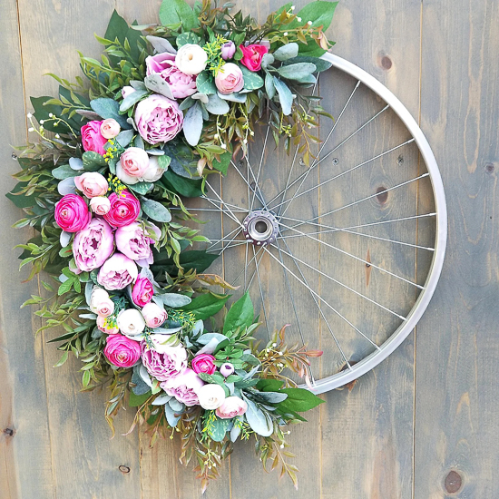 peony bicycle wheel wreath
