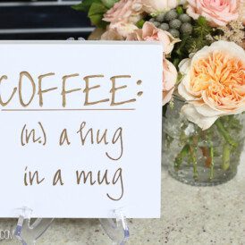 Such an easy DIY! Cute coffee sign for the kitchen or coffee station.