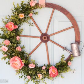 Farmhouse Wagon Wheel Wreath Door Decor
