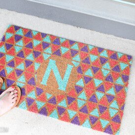 Painted Geometric Monogram Doormat