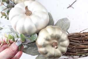 Lambs Ear and Eucalyptus DIY Wreath with Metallic Pumpkins